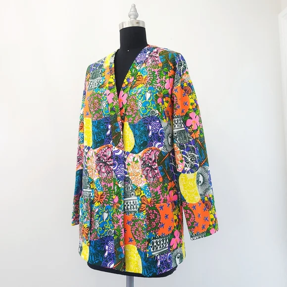 Very Rare Vanda Fashions Key West Hand Printed 70s Patchwork Cardigan Jacket - Picture 4 of 11